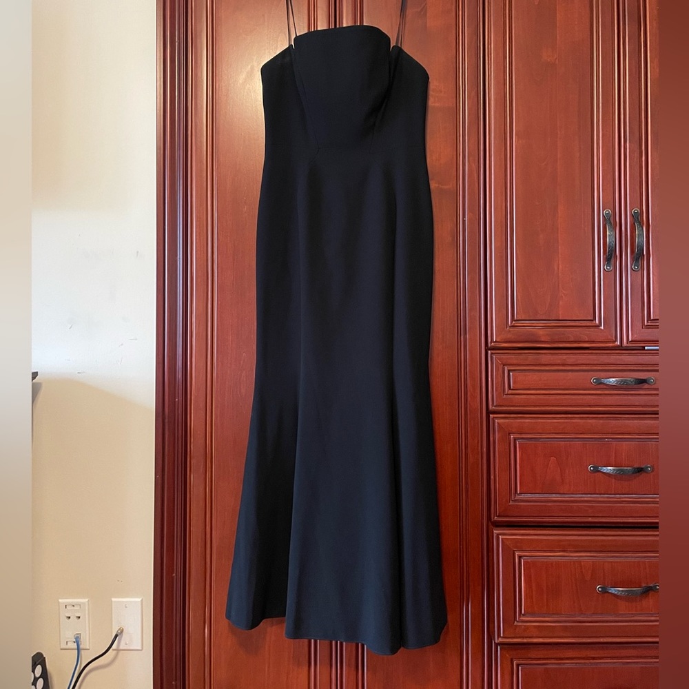 Strapless black formal maxi dress
